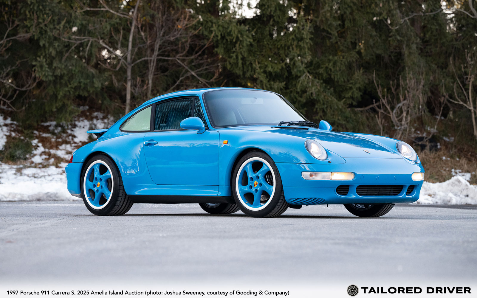 Blue Turquoise over Blue Porsche 911 / 993 Carrera S in Gooding Amelia Island Sale